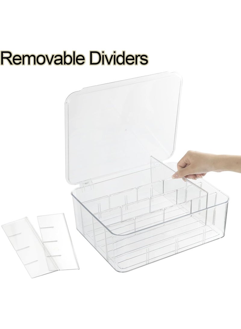 منظم خزانة الجوارب والملابس الداخلية، 16 حجرة قابلة للإزالة وقابلة للتقسيم، صندوق تخزين بلاستيكي مع غطاء، منظم تخزين للفساتين والترقيعات وال бюستيكس، منظم خزانة خزانة ملكية بلون رمادي فاتح شفاف. - Image 3